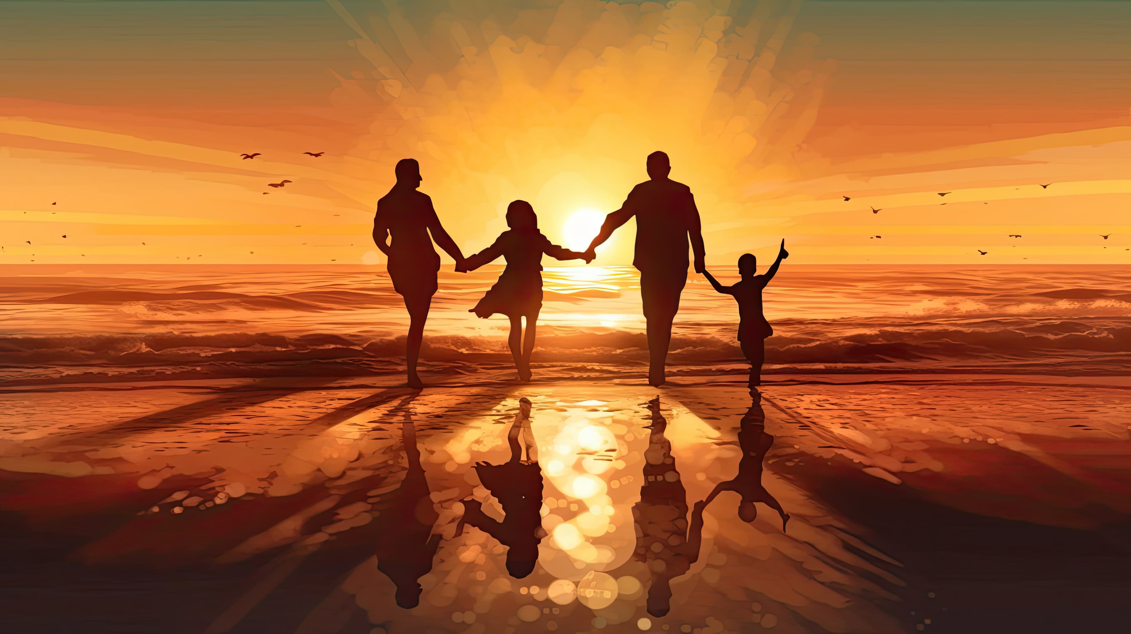Family at beach background